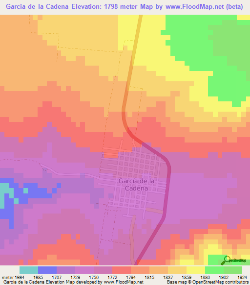 Garcia de la Cadena,Mexico Elevation Map