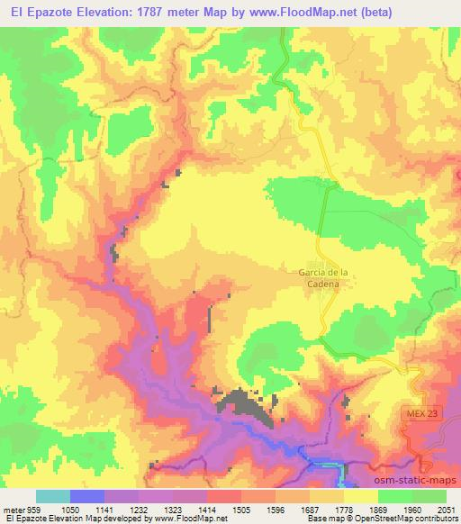 El Epazote,Mexico Elevation Map