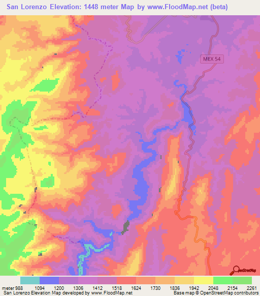 San Lorenzo,Mexico Elevation Map