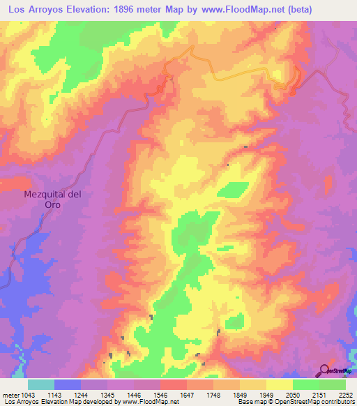 Los Arroyos,Mexico Elevation Map