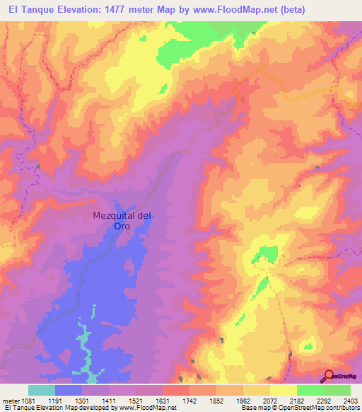 El Tanque,Mexico Elevation Map