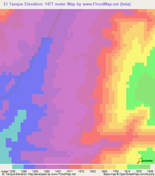 El Tanque,Mexico Elevation Map