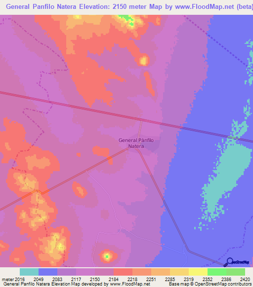 General Panfilo Natera,Mexico Elevation Map