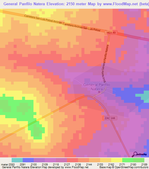 General Panfilo Natera,Mexico Elevation Map