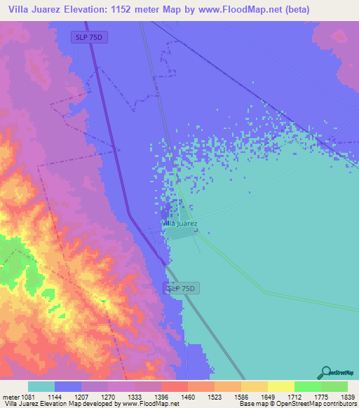 Villa Juarez,Mexico Elevation Map