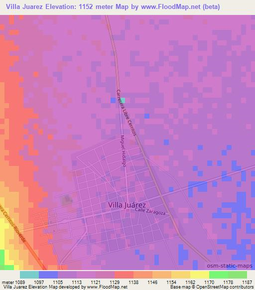 Villa Juarez,Mexico Elevation Map