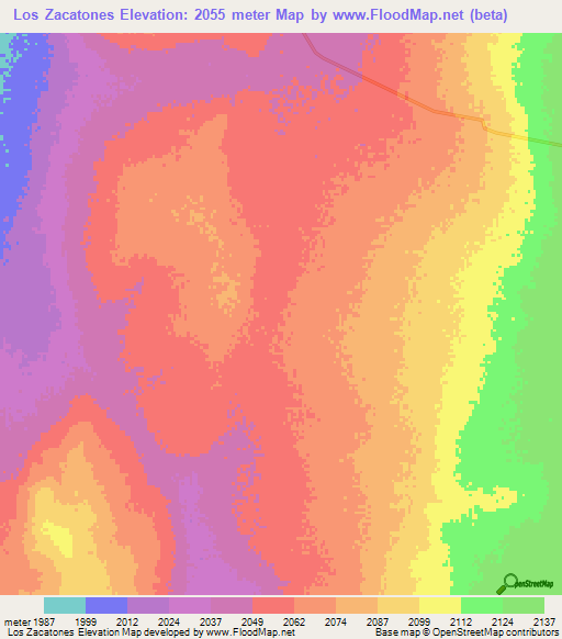 Los Zacatones,Mexico Elevation Map