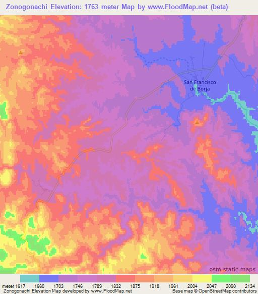 Zonogonachi,Mexico Elevation Map