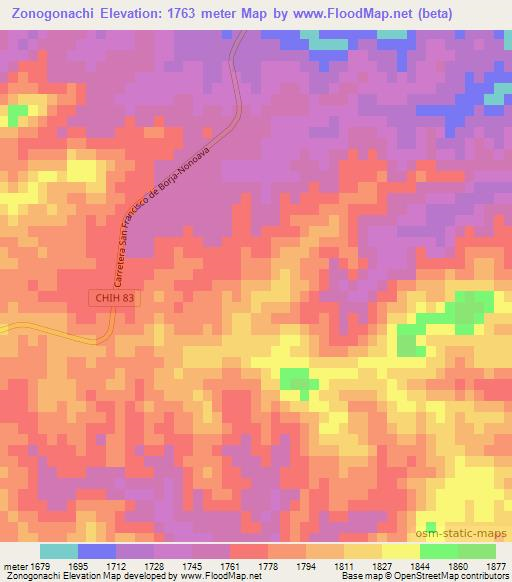 Zonogonachi,Mexico Elevation Map