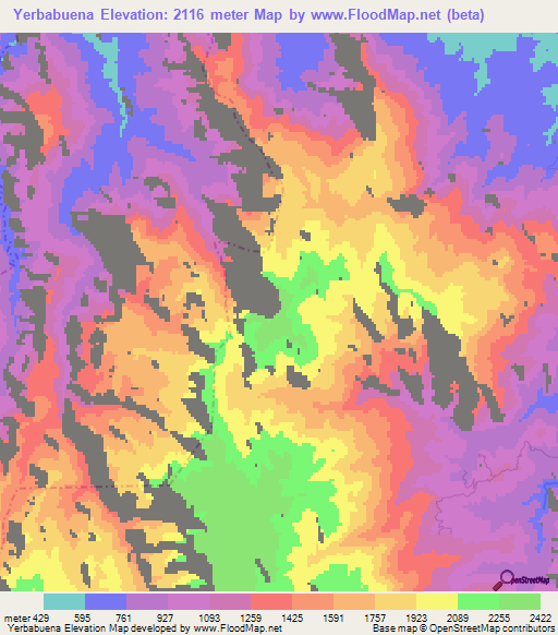 Yerbabuena,Mexico Elevation Map