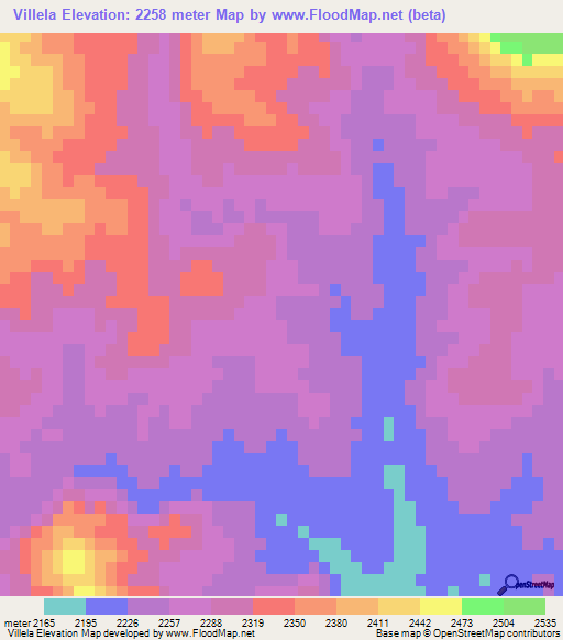 Villela,Mexico Elevation Map