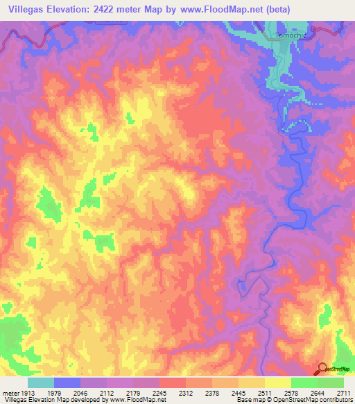 Villegas,Mexico Elevation Map