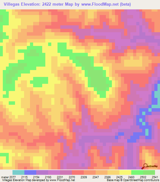 Villegas,Mexico Elevation Map