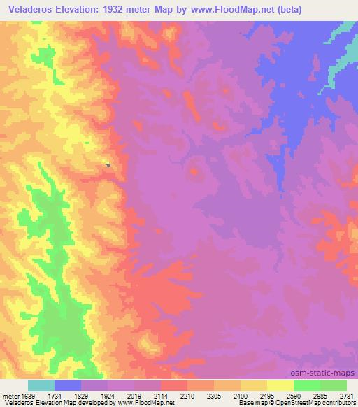 Veladeros,Mexico Elevation Map