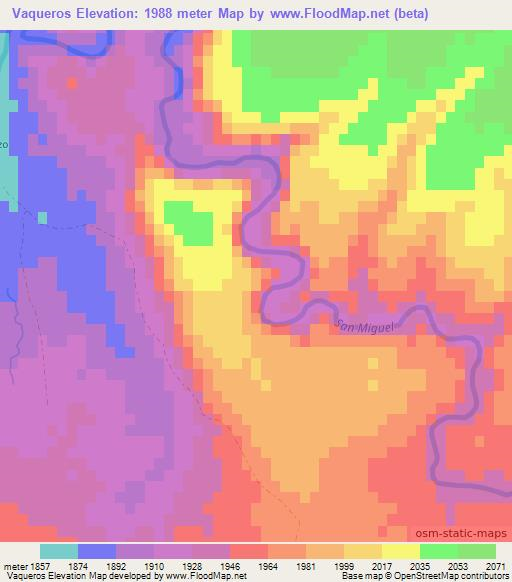 Vaqueros,Mexico Elevation Map