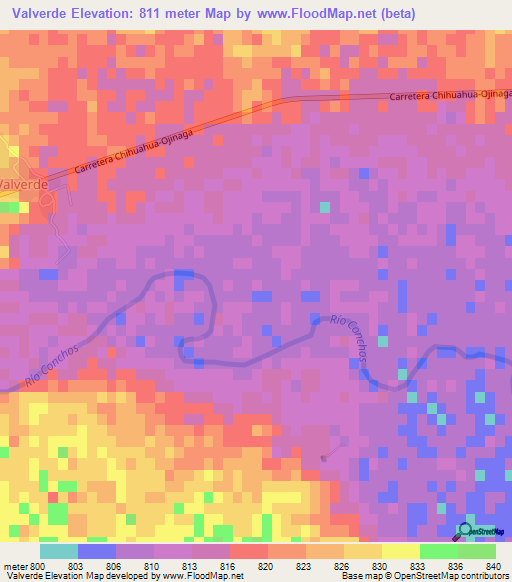 Valverde,Mexico Elevation Map