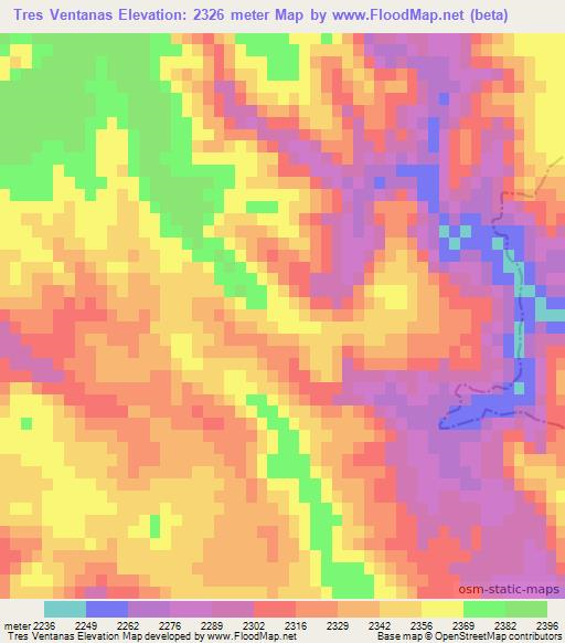 Tres Ventanas,Mexico Elevation Map