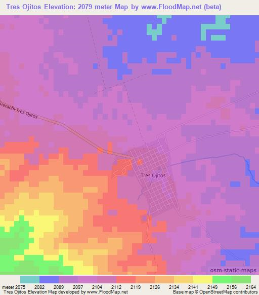 Tres Ojitos,Mexico Elevation Map