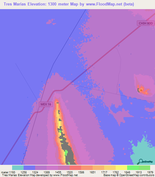 Tres Marias,Mexico Elevation Map