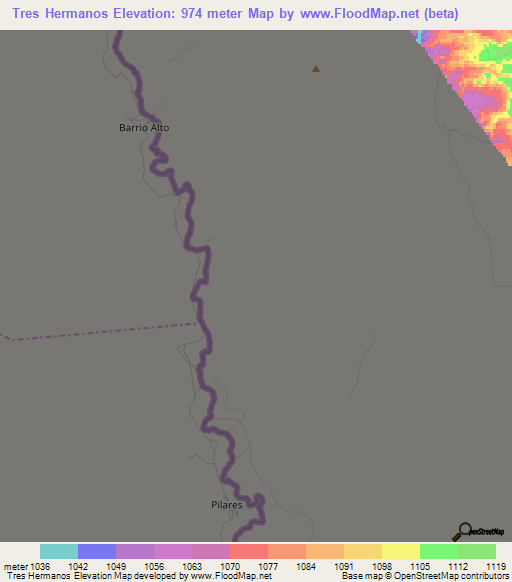 Tres Hermanos,Mexico Elevation Map