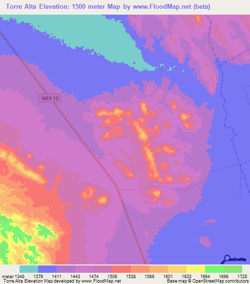 Torre Alta,Mexico Elevation Map