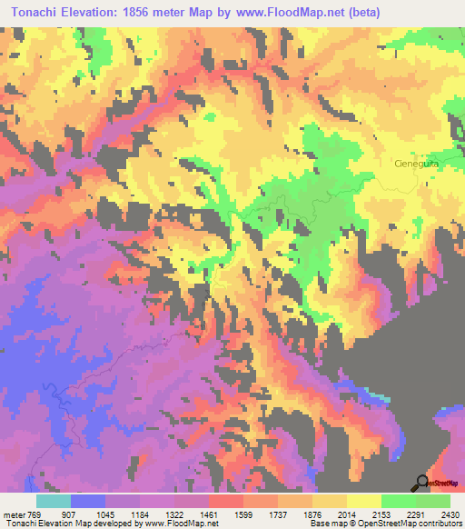 Tonachi,Mexico Elevation Map