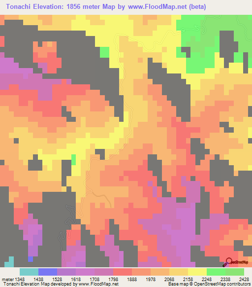 Tonachi,Mexico Elevation Map