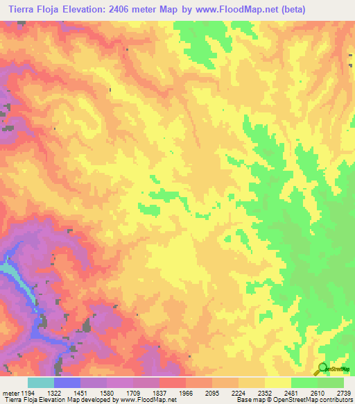 Tierra Floja,Mexico Elevation Map