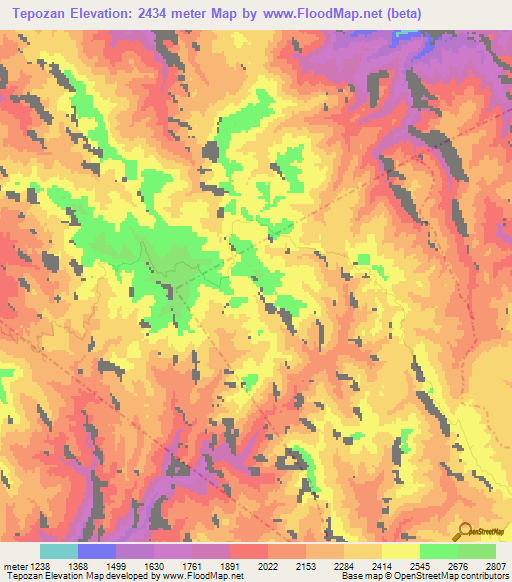 Tepozan,Mexico Elevation Map