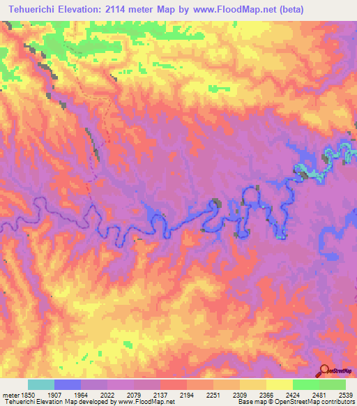 Tehuerichi,Mexico Elevation Map