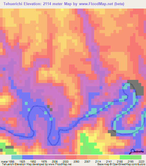 Tehuerichi,Mexico Elevation Map