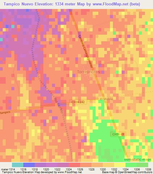 Tampico Nuevo,Mexico Elevation Map