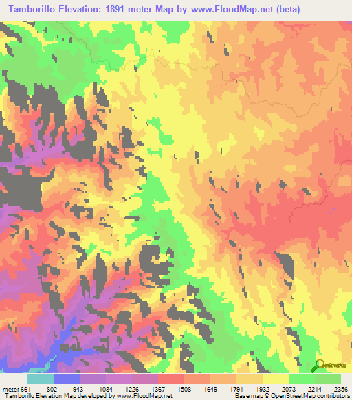 Tamborillo,Mexico Elevation Map