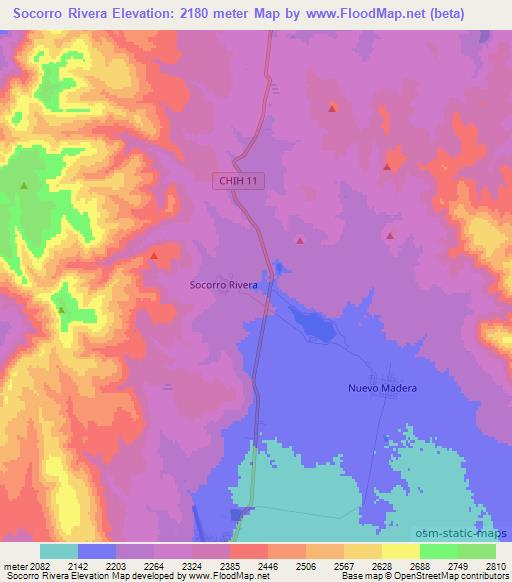 Socorro Rivera,Mexico Elevation Map