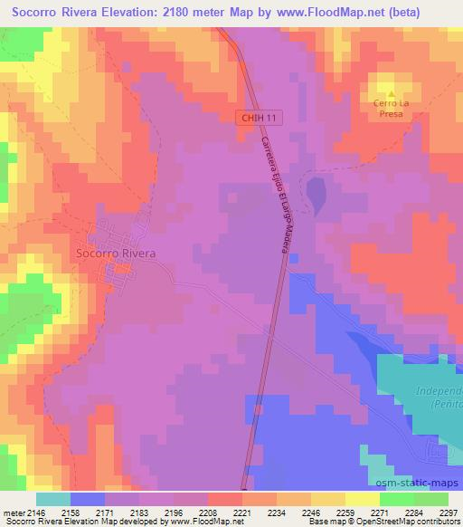 Socorro Rivera,Mexico Elevation Map