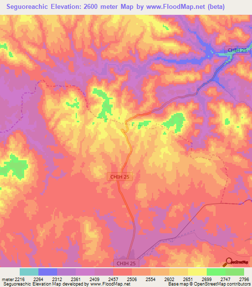 Seguoreachic,Mexico Elevation Map