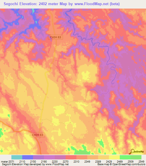 Segochi,Mexico Elevation Map