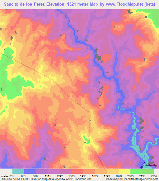 Saucito de los Perez,Mexico Elevation Map