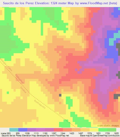 Saucito de los Perez,Mexico Elevation Map