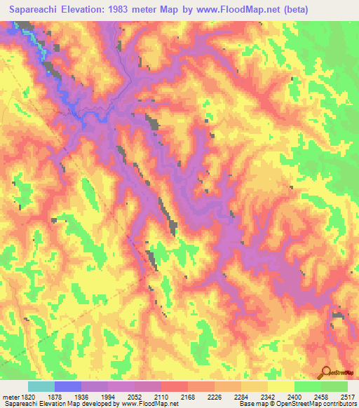 Sapareachi,Mexico Elevation Map