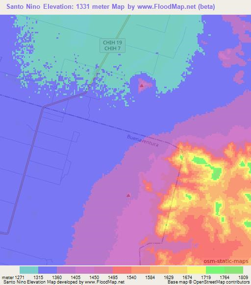 Santo Nino,Mexico Elevation Map