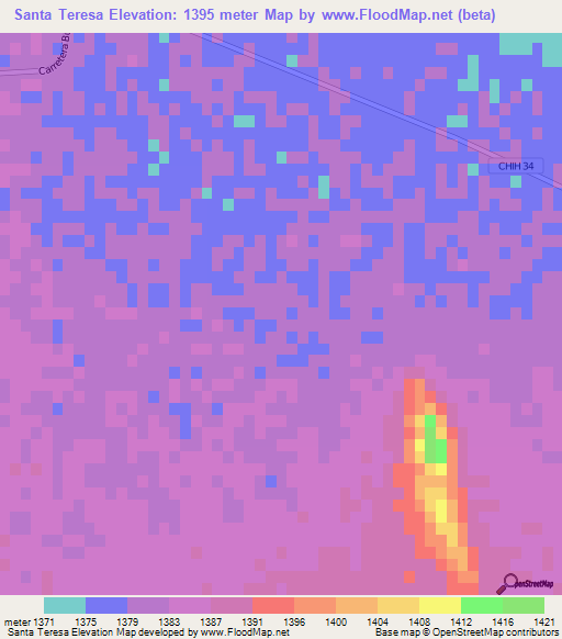 Santa Teresa,Mexico Elevation Map