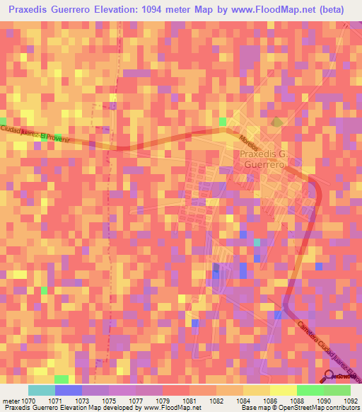 Praxedis Guerrero,Mexico Elevation Map