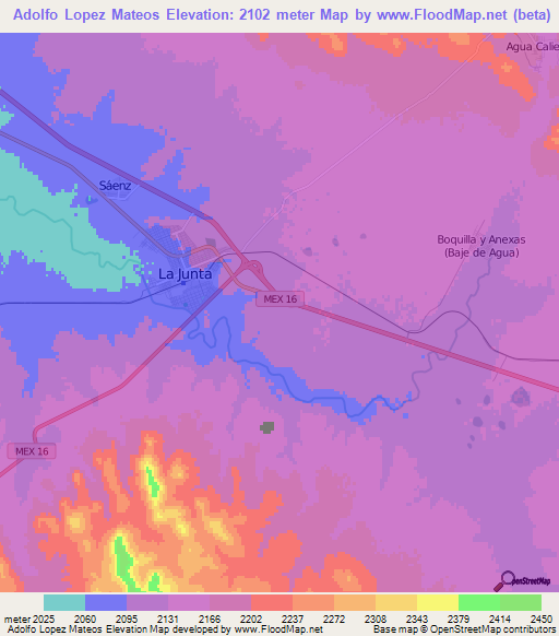 Adolfo Lopez Mateos,Mexico Elevation Map