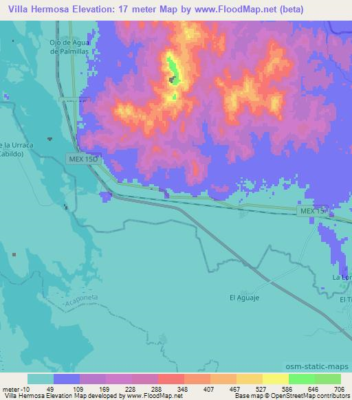Villa Hermosa,Mexico Elevation Map