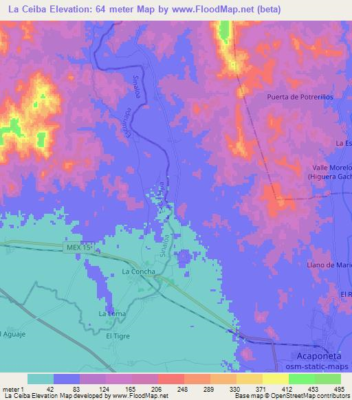 La Ceiba,Mexico Elevation Map