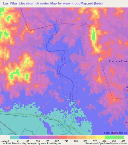 Las Pilas,Mexico Elevation Map