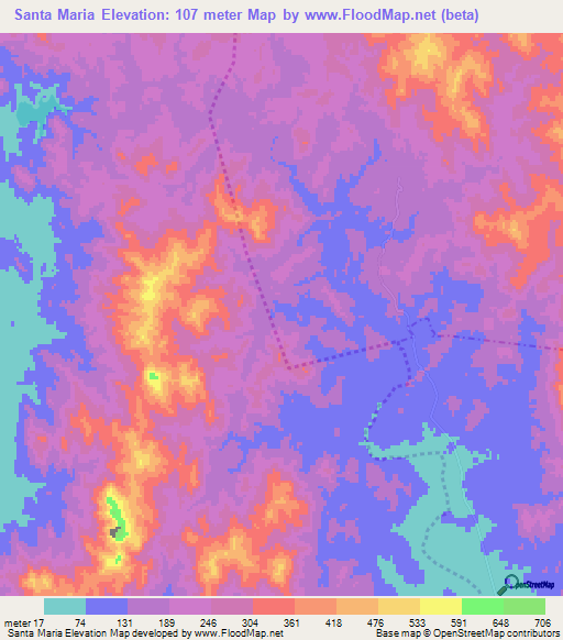 Santa Maria,Mexico Elevation Map