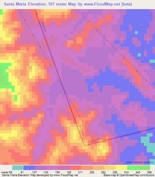 Santa Maria,Mexico Elevation Map