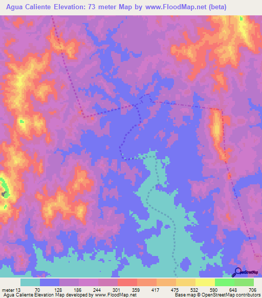 Agua Caliente,Mexico Elevation Map